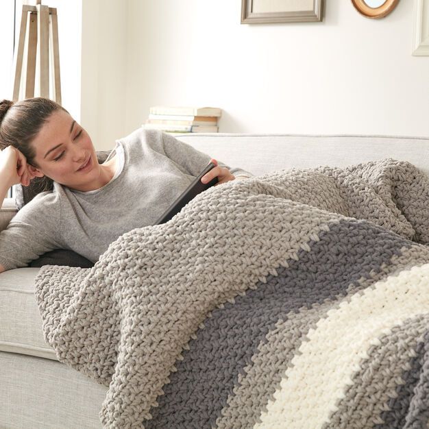 Hibernate Gray Crochet Blanket made using Bernat yarn