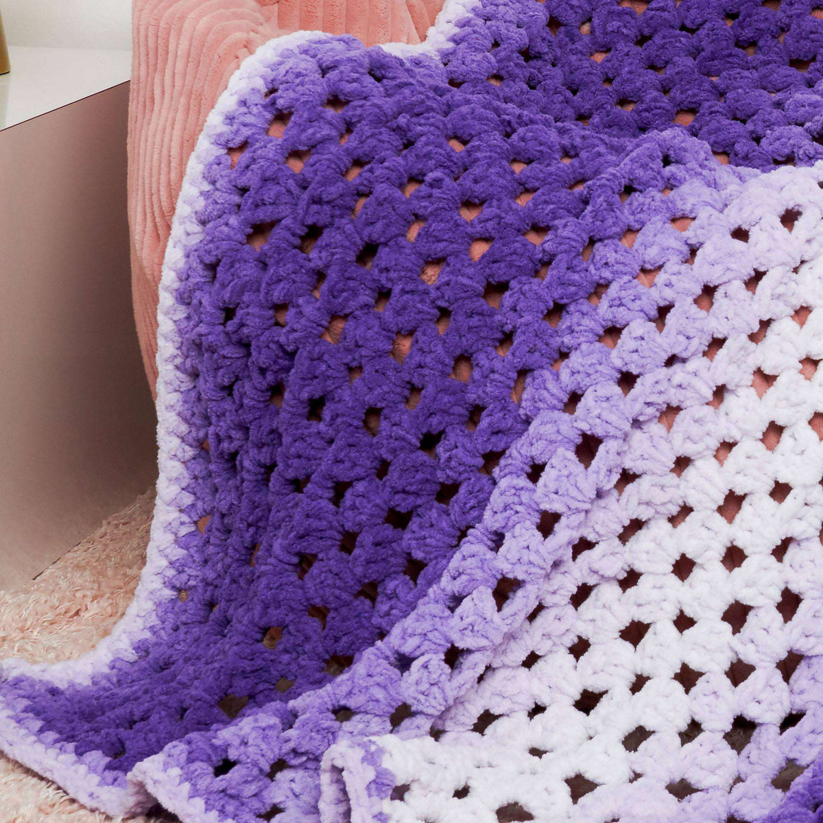Crochet Blanket made in Bernat Blanket Perfect Phasing Yarn