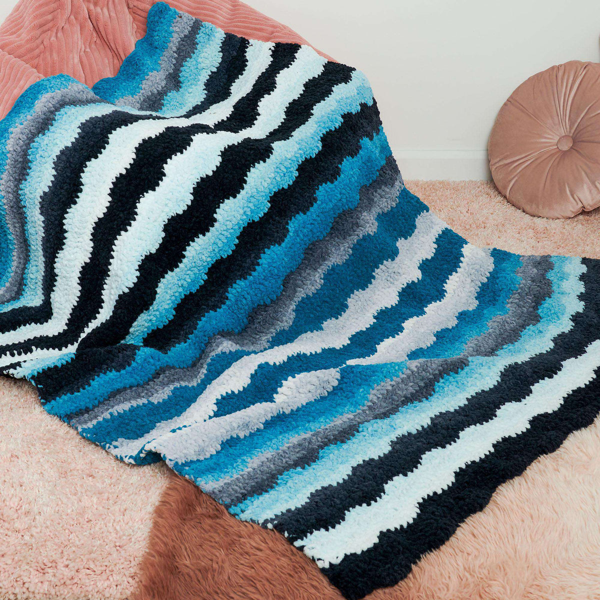 Crochet Blanket made in Bernat Blanket Perfect Phasing Yarn