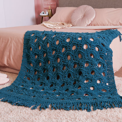 Bernat Open Flower Crochet Throw Blanket Spruce