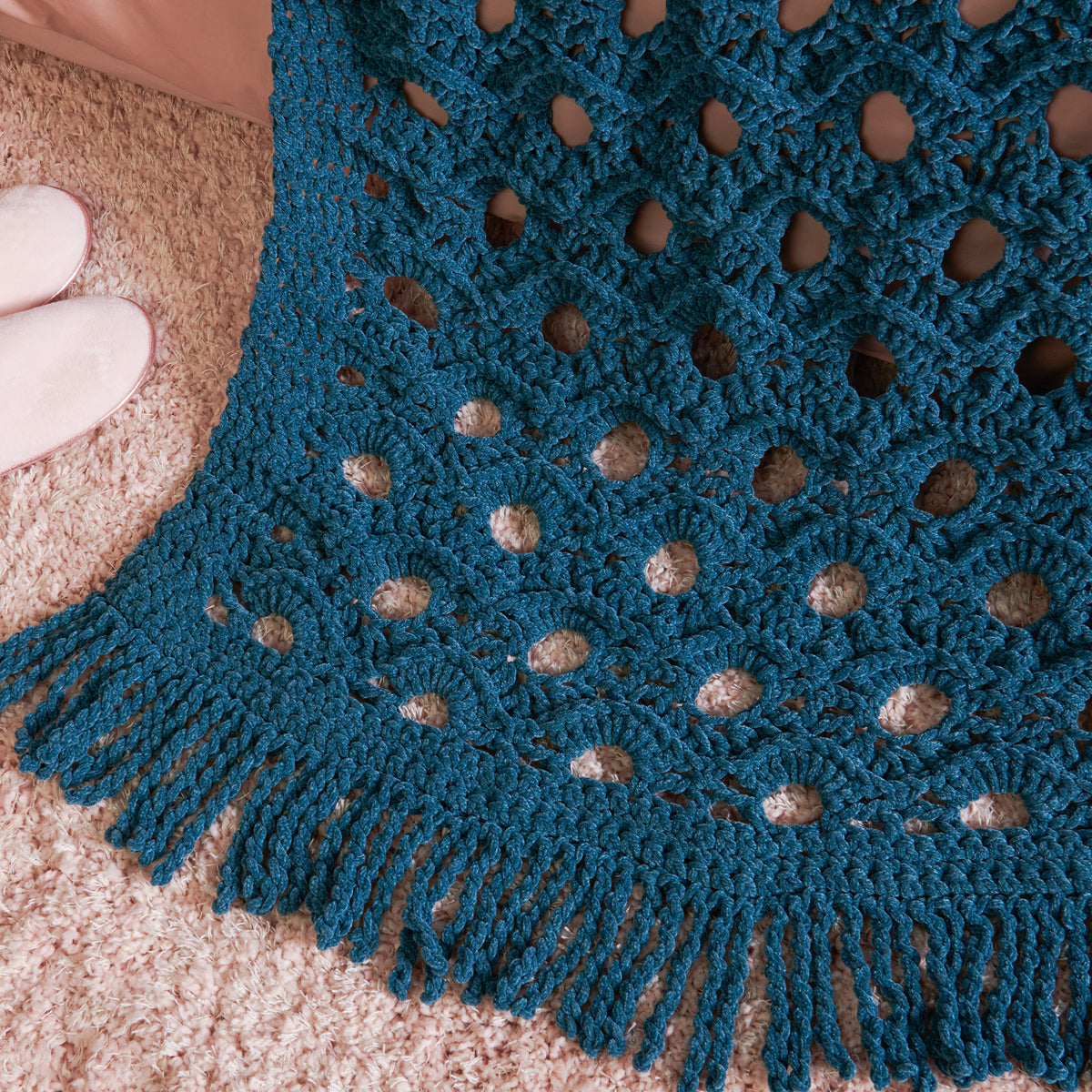 Open Flower Crochet Throw Blanket made using Bernat yarn