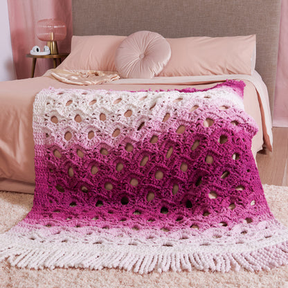 Bernat Open Flower Crochet Throw Blanket Fuchsia