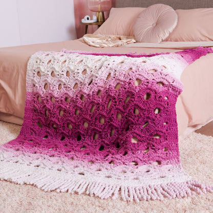 Bernat Open Flower Crochet Throw Blanket Fuchsia