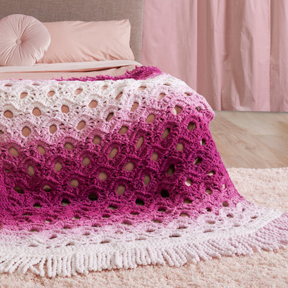 Bernat Open Flower Crochet Throw Blanket Fuchsia