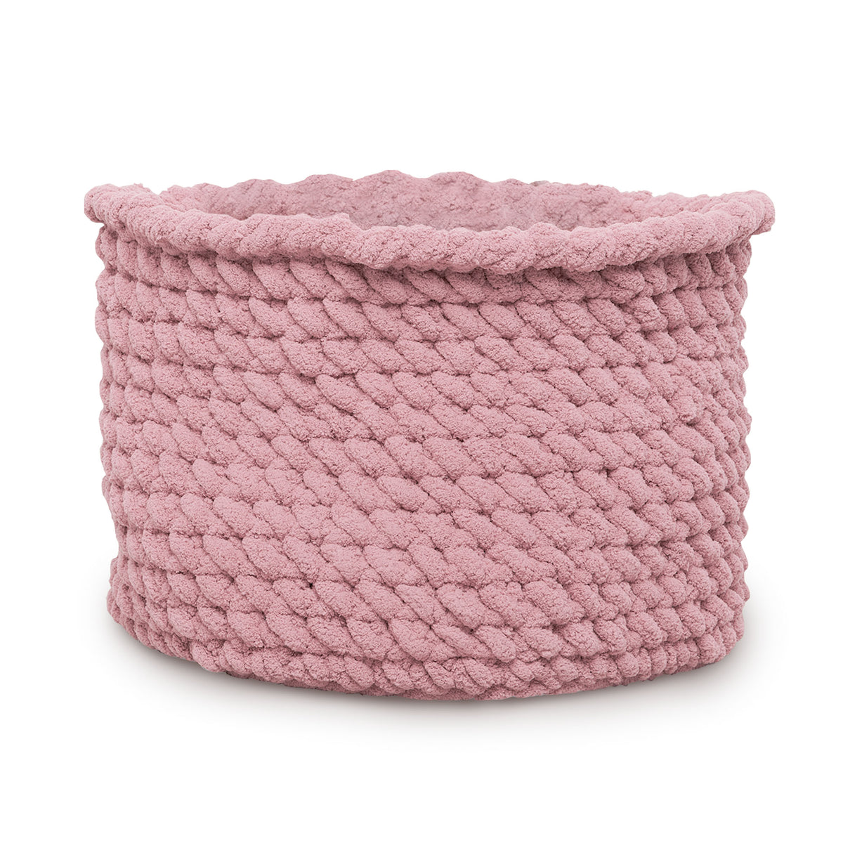 Big Mood Crochet Basket made using Bernat yarn on a white background