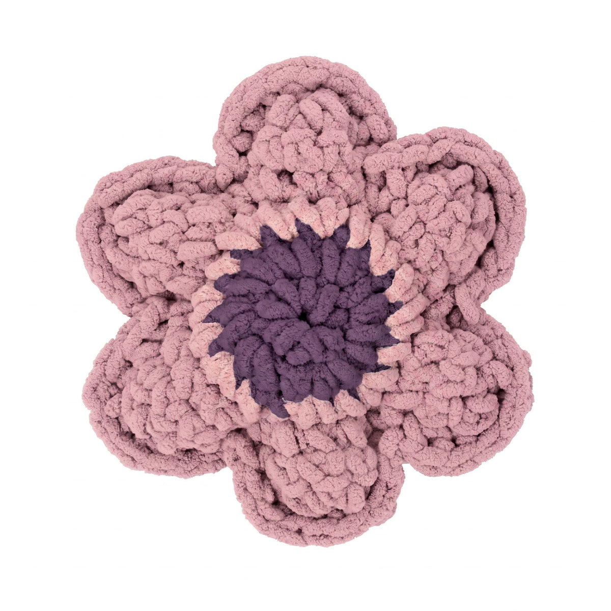 Daisy Days Crochet Pillow made using Bernat yarn in a styled lifestyle setting