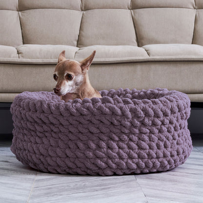 Bernat Woolly Wonder Crochet Pet Nest Woolly Wonder Crochet Pet Nest made using Bernat yarn in a styled lifestyle setting