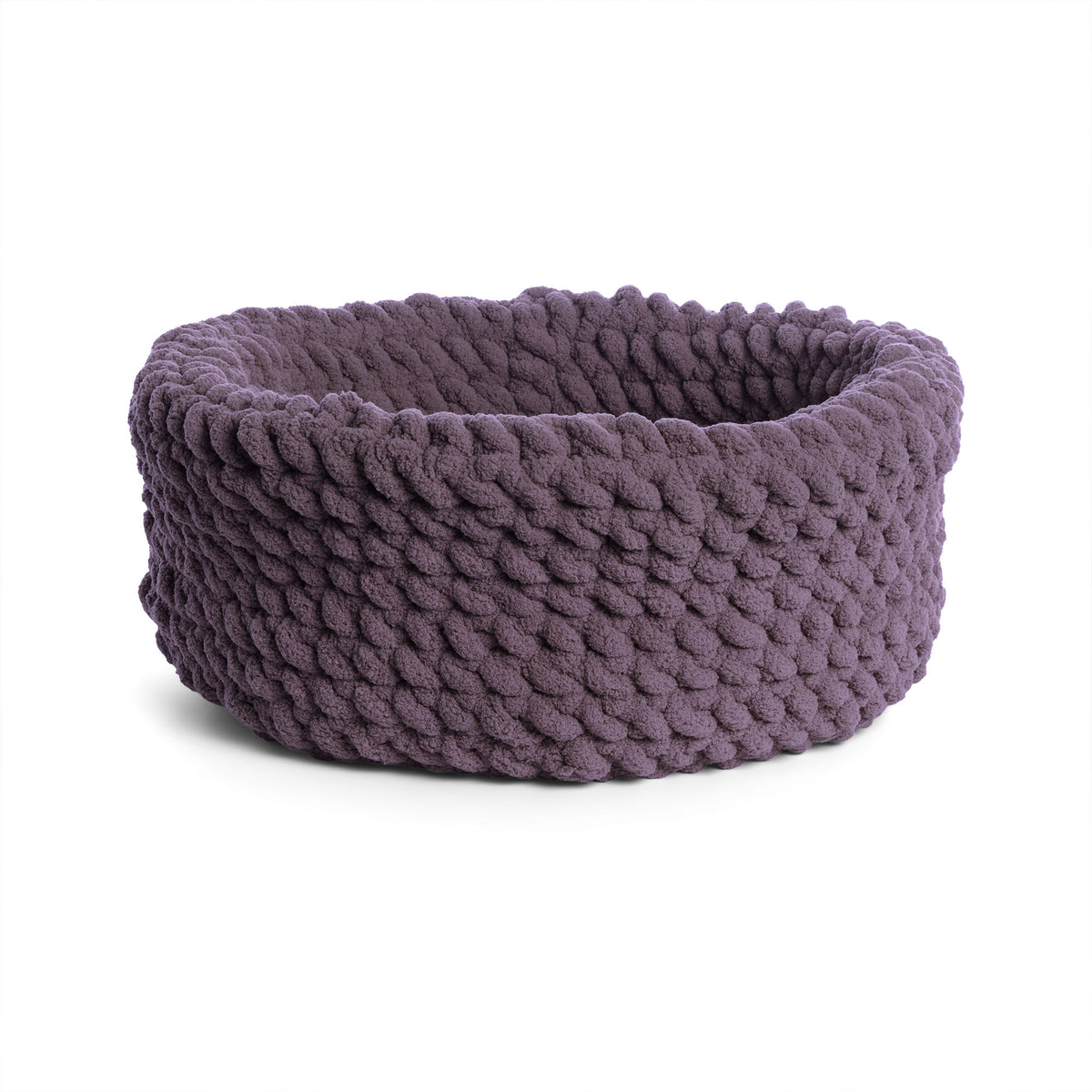 Woolly Wonder Crochet Pet Nest made using Bernat yarn on a white background