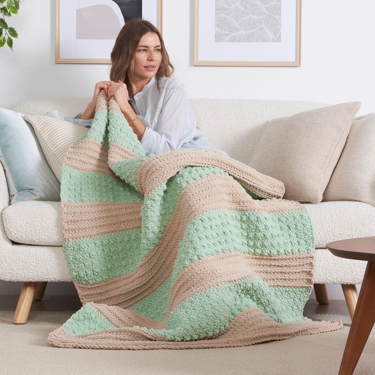 Texture Stripe Crochet Blanket made using Bernat yarn