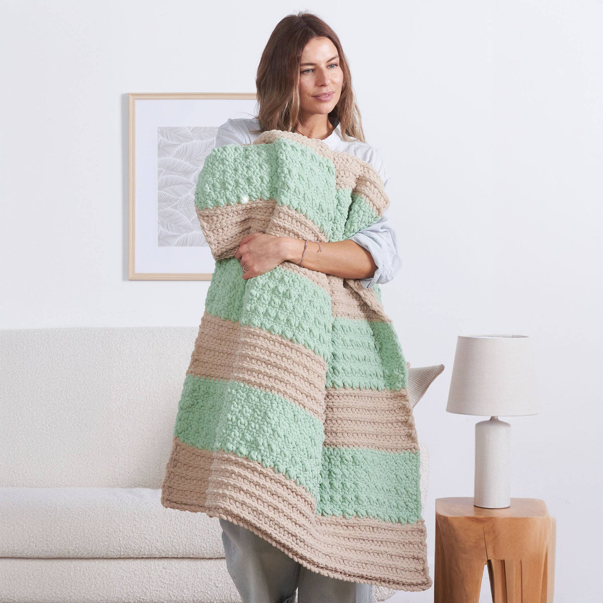 Texture Stripe Crochet Blanket made using Bernat yarn