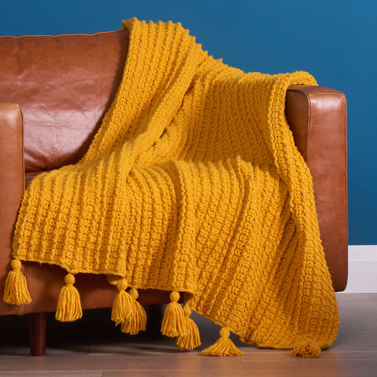 Fluffee Ridges Crochet Blanket made using Bernat yarn
