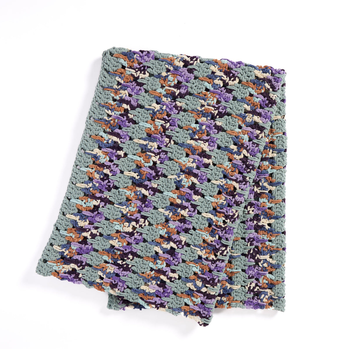 Birdsong Crochet Larksfoot Blanket made using Bernat yarn