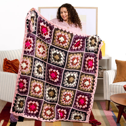 Bernat Crochet Granny A-Go-Go Blanket Tan Pink