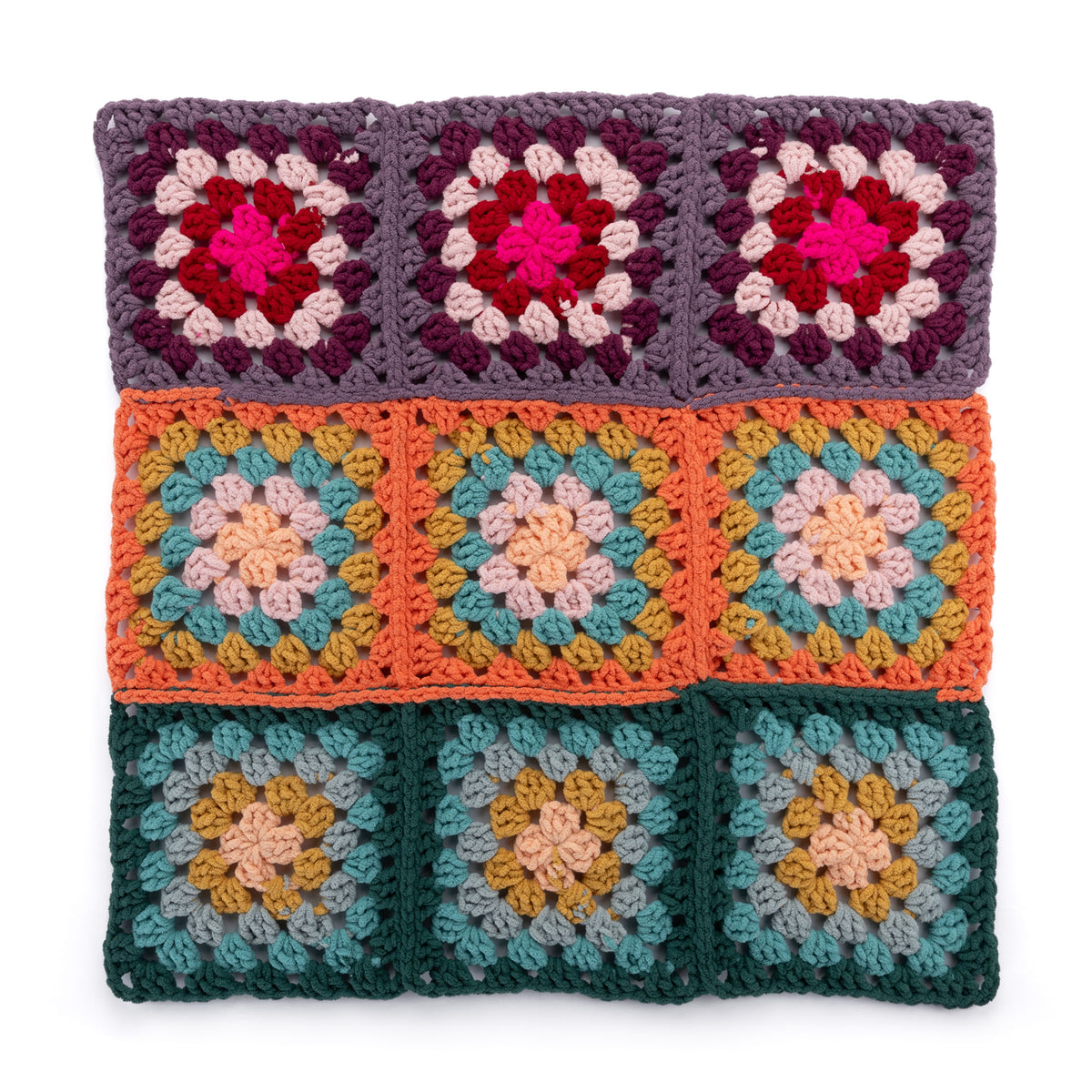 Crochet Granny Square Bright Baby Blanket made using Bernat yarn