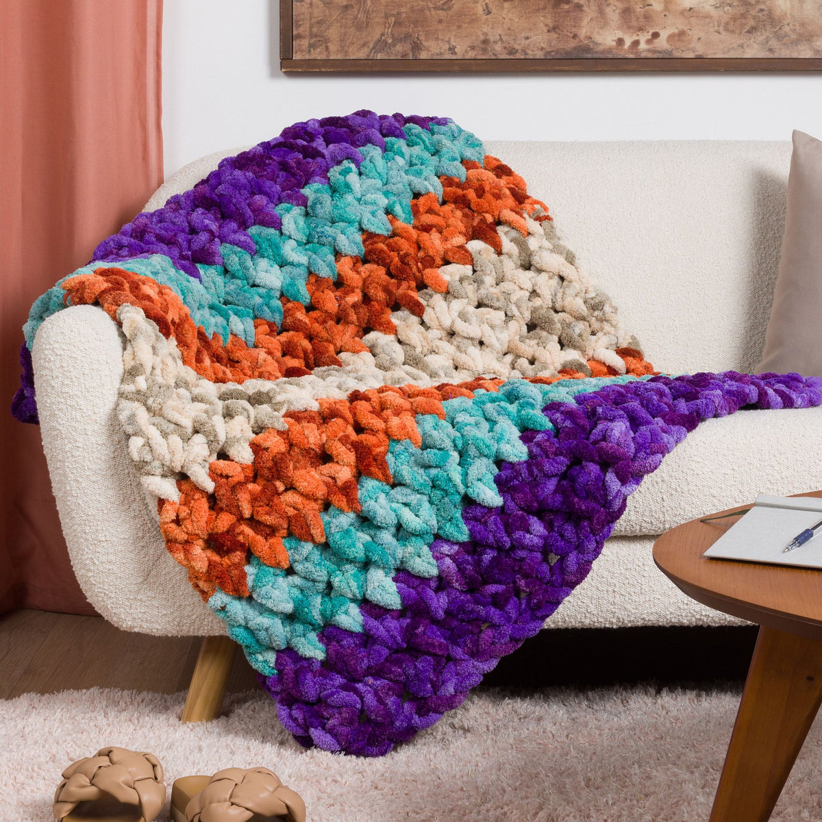 Bands Of Color Crochet Blanket made using Bernat yarn