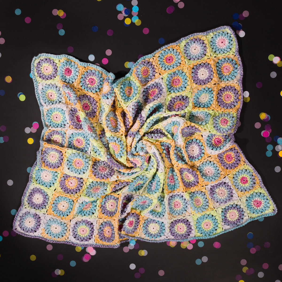 A crochet blanket with a starburst texture, Version 2