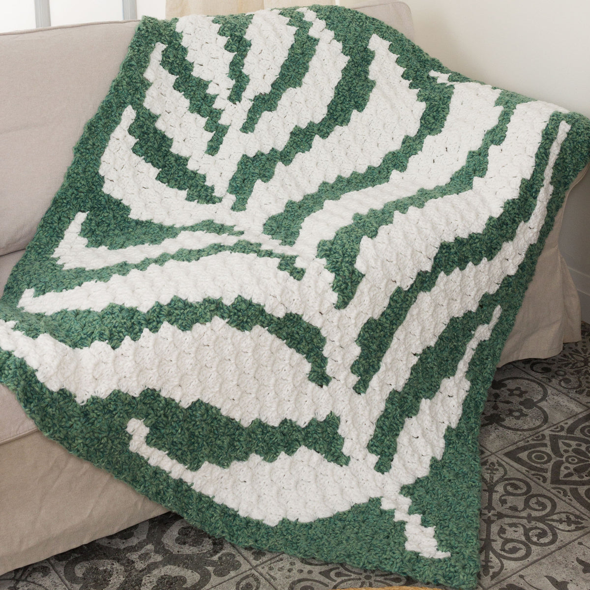 C2C Crochet Fern Frond Blanket made using Bernat yarn
