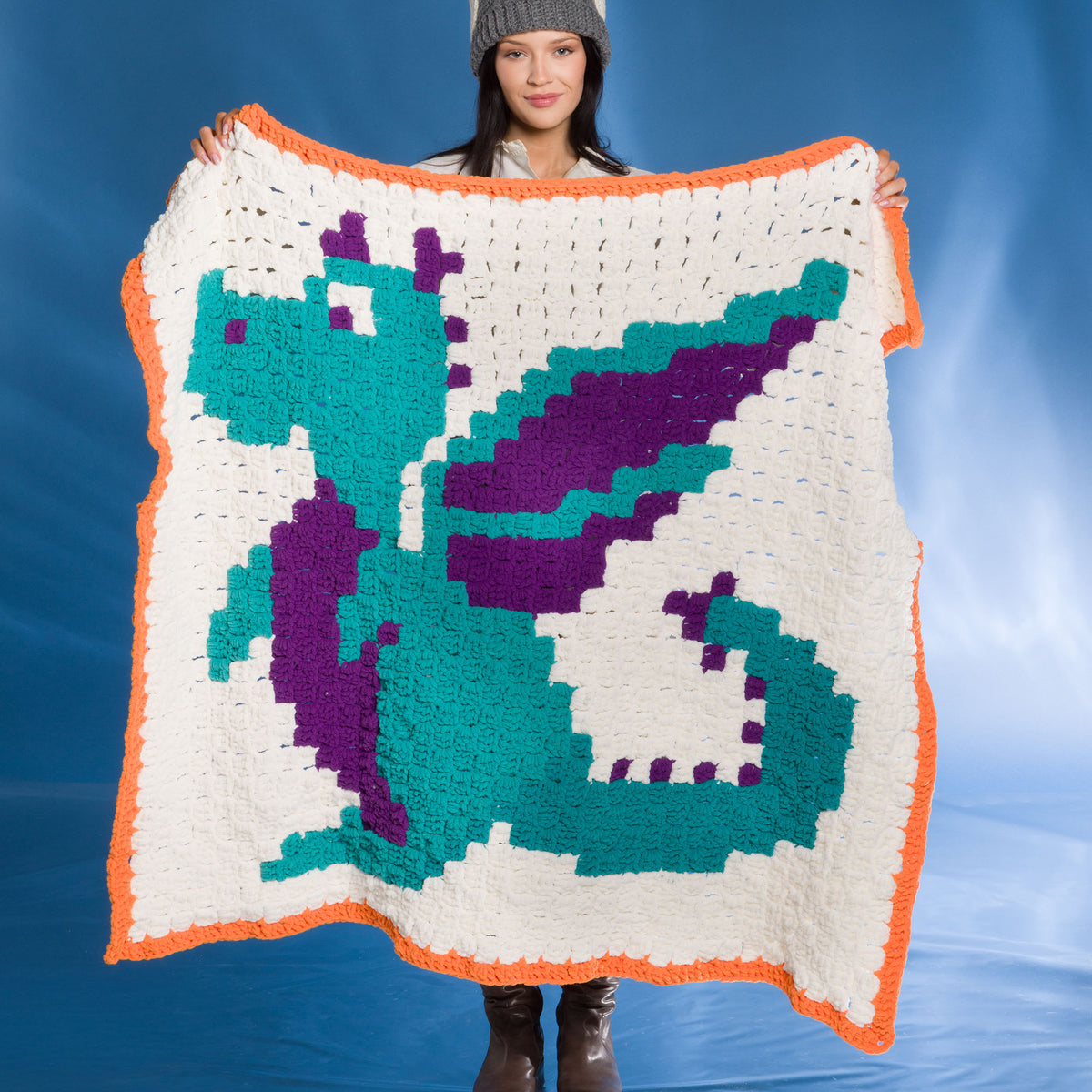 Corner To Corner Crochet Dragon Blanket made using Bernat yarn