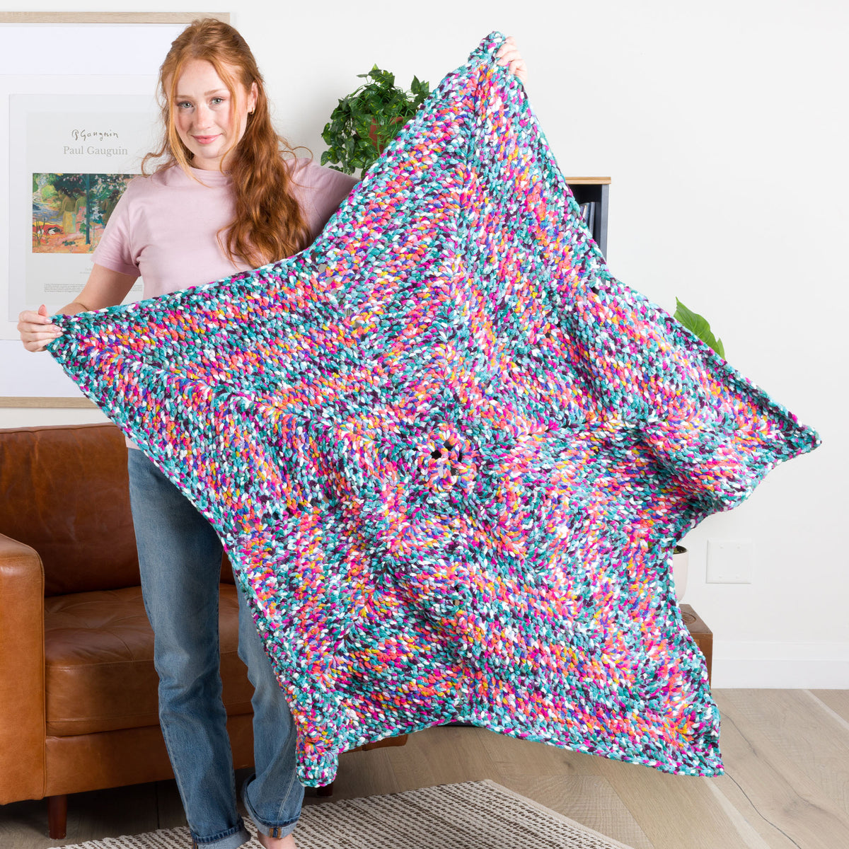 Stripy Star Crochet Blanket made using Bernat yarn