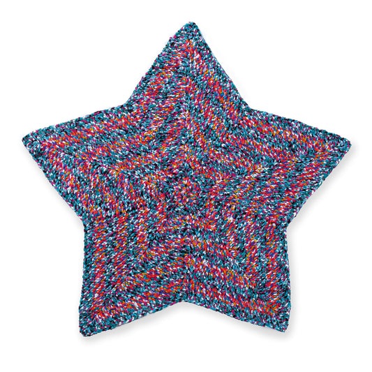 Stripy Star Crochet Blanket made using Bernat yarn on a white background