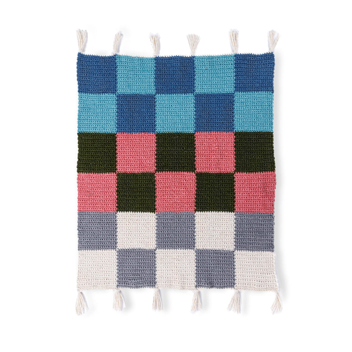 Crochet Contrast Check Blanket made using Bernat yarn
