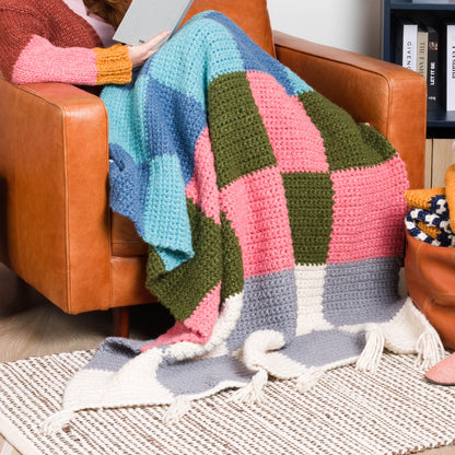 Bernat Crochet Contrast Check Blanket Crochet Contrast Check Blanket made using Bernat yarn