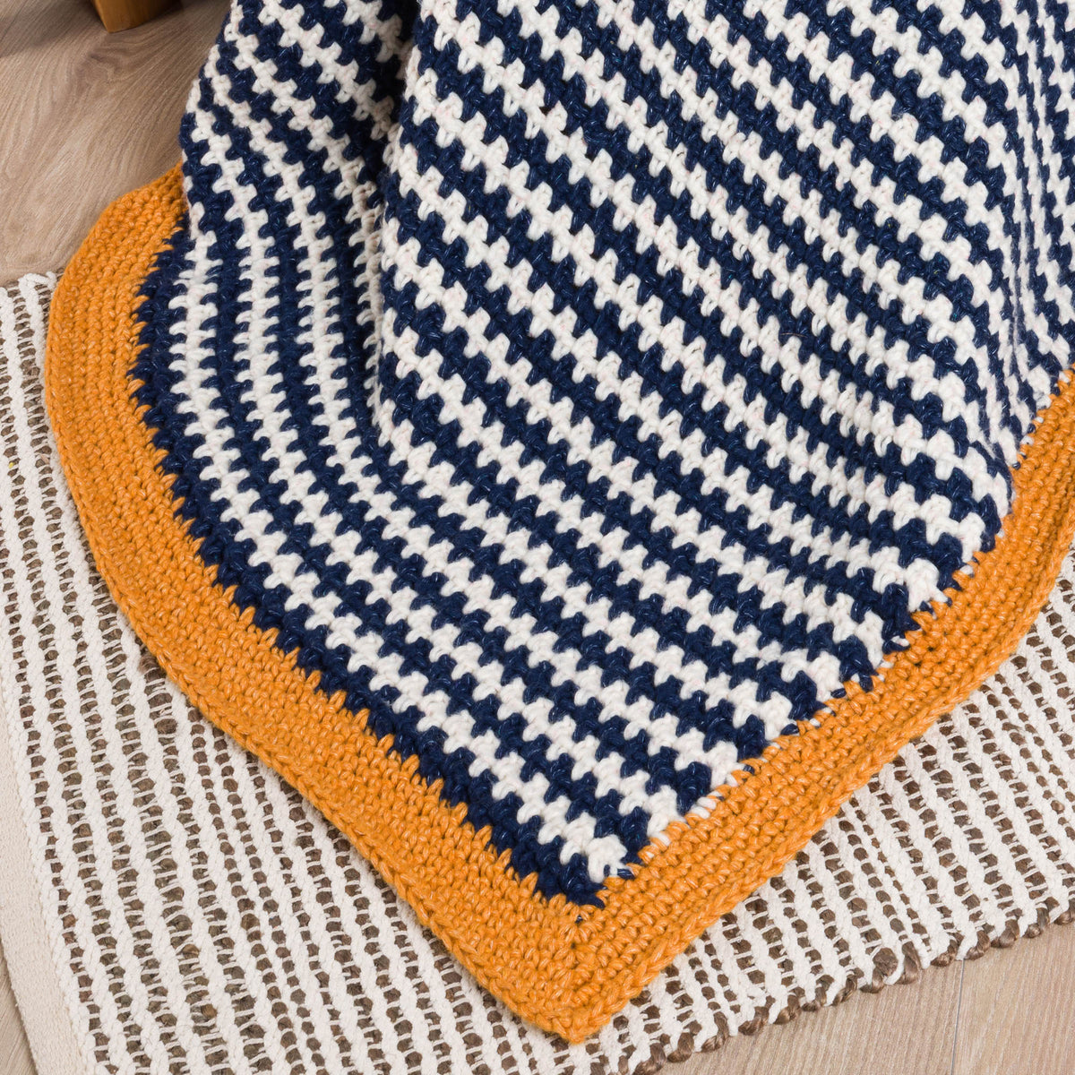 Ticking Stripe Crochet Blanket made using Bernat yarn