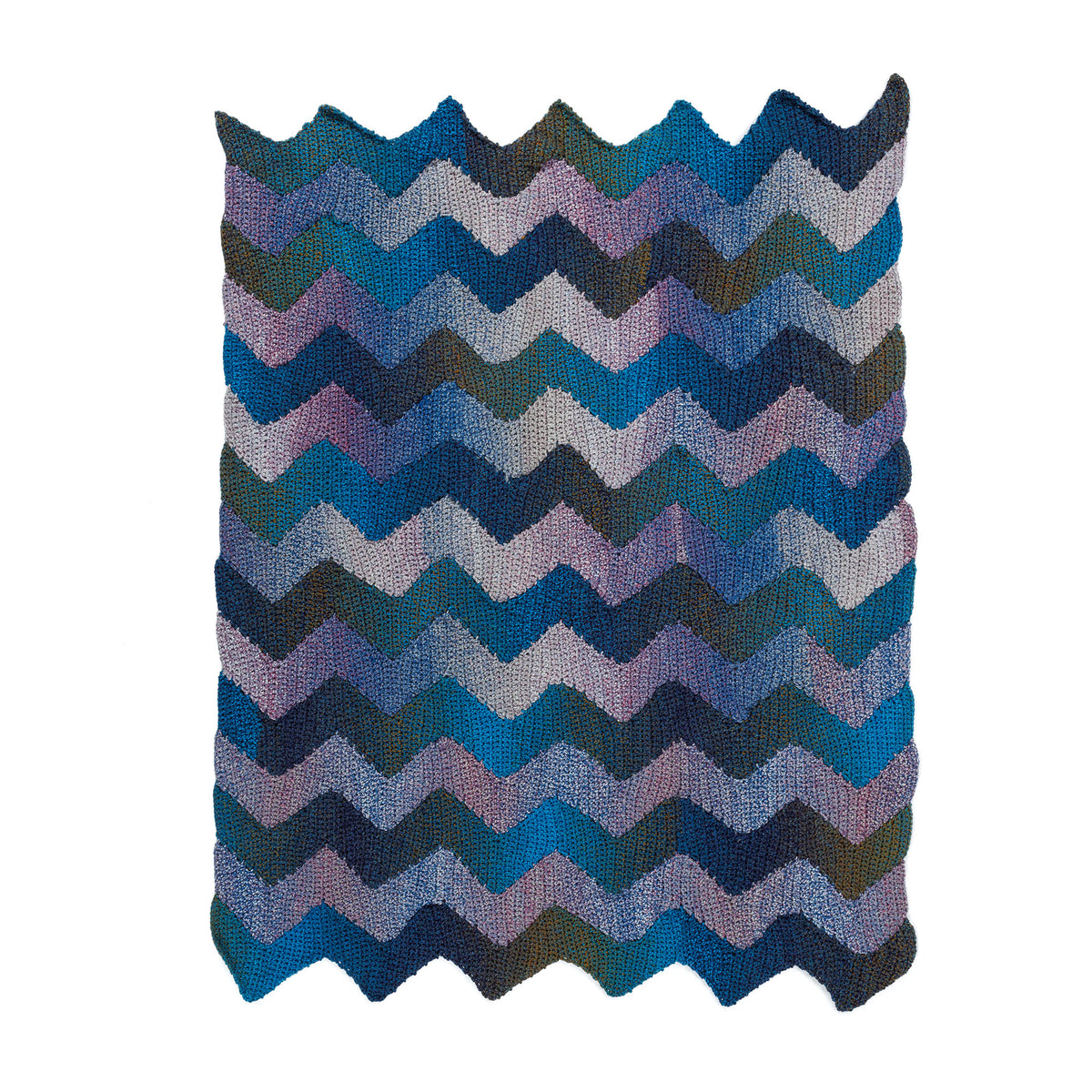 Join As You Zig Zag Crochet Blanket made using Bernat yarn on a white background