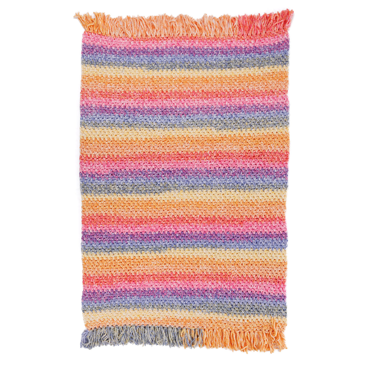 Morning Moss-Stitch Crochet Blanket made using Bernat yarn on a white background