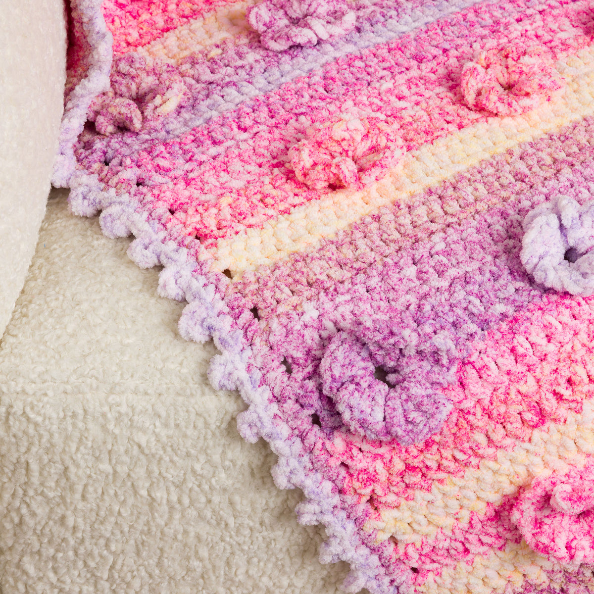 Petal Patch Crochet Blanket made using Bernat yarn