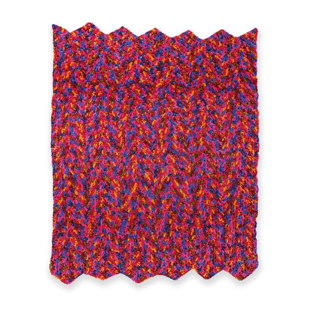 Candy Crochet Chevron Blanket made using Bernat yarn on a white background