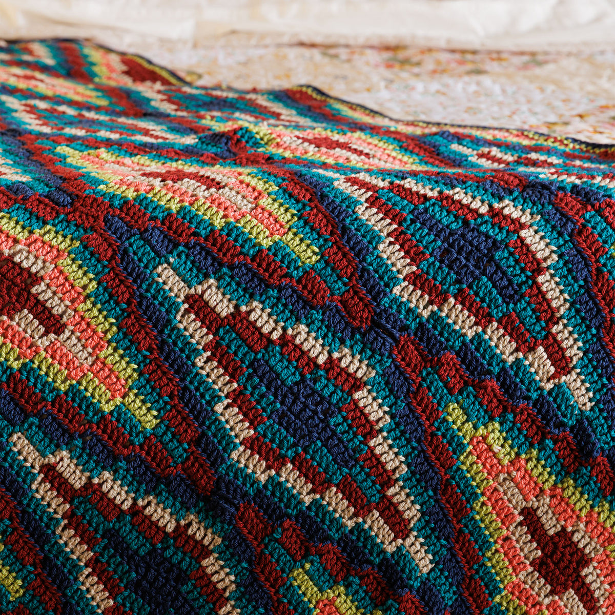 Diamond Dancer Crochet Blanket made using Bernat yarn