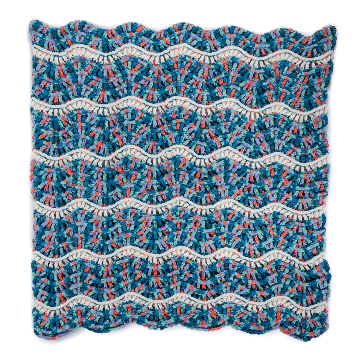 Rippling Reef Crochet Blanket made using Bernat yarn