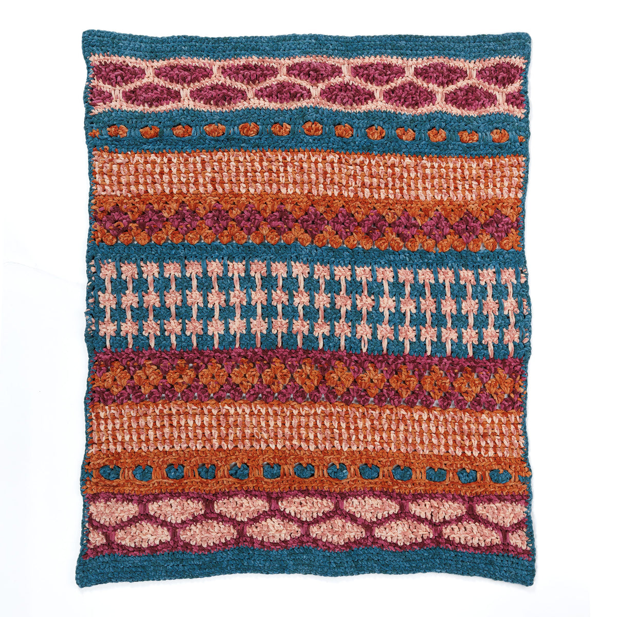 Sampler Stitched Crochet Blanket made using Bernat yarn