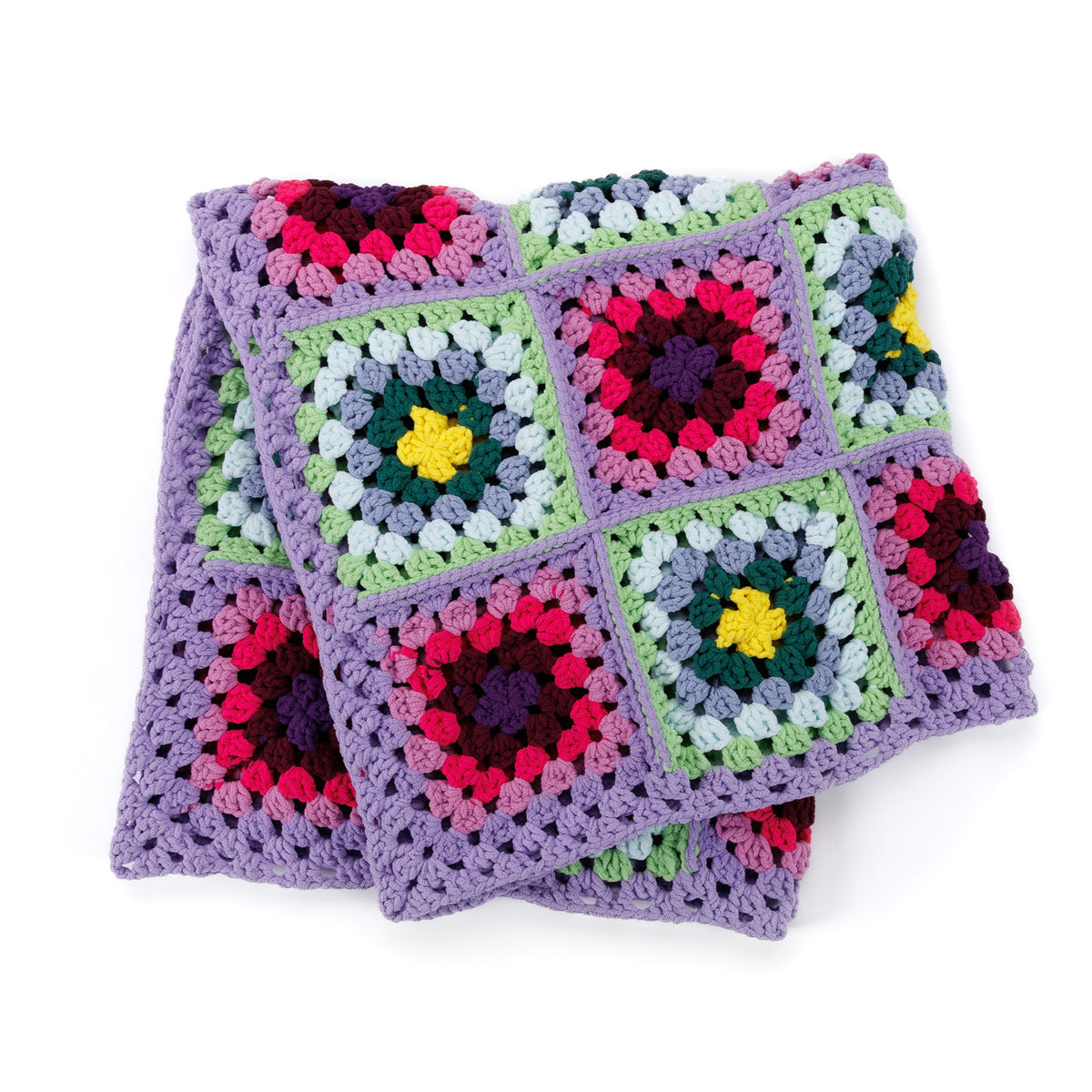 Fair And Square Crochet Blanket made using Bernat yarn