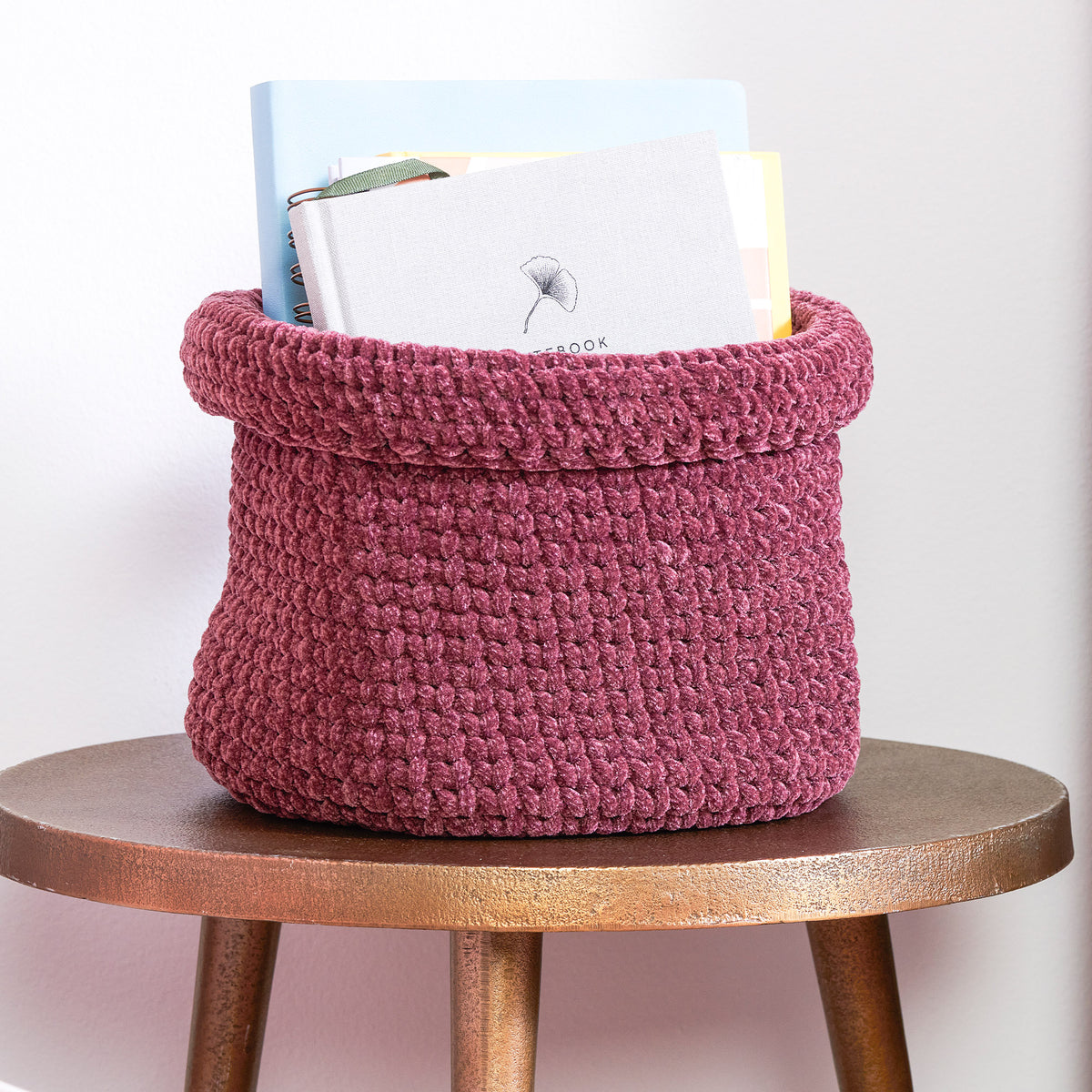 Crochet Basket made in Bernat Plush Yarn