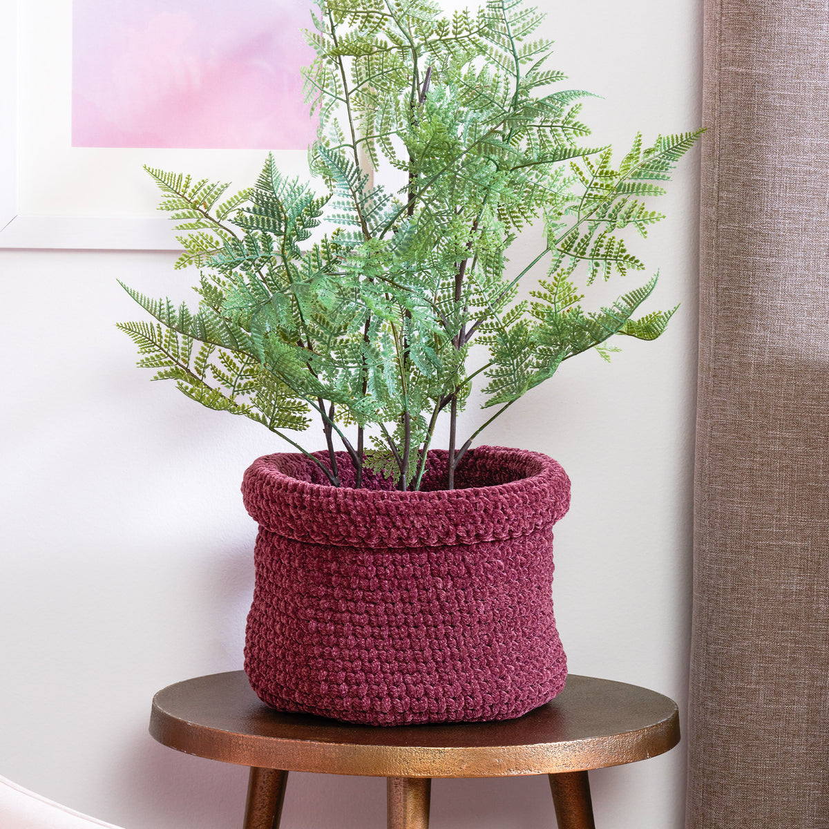 Crochet Basket made in Bernat Plush Yarn