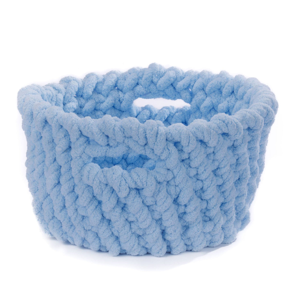 Crossed Stitch Crochet Basket made using Bernat yarn