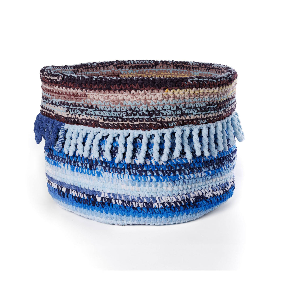 Scrappy Colors Crochet Basket made using Bernat yarn