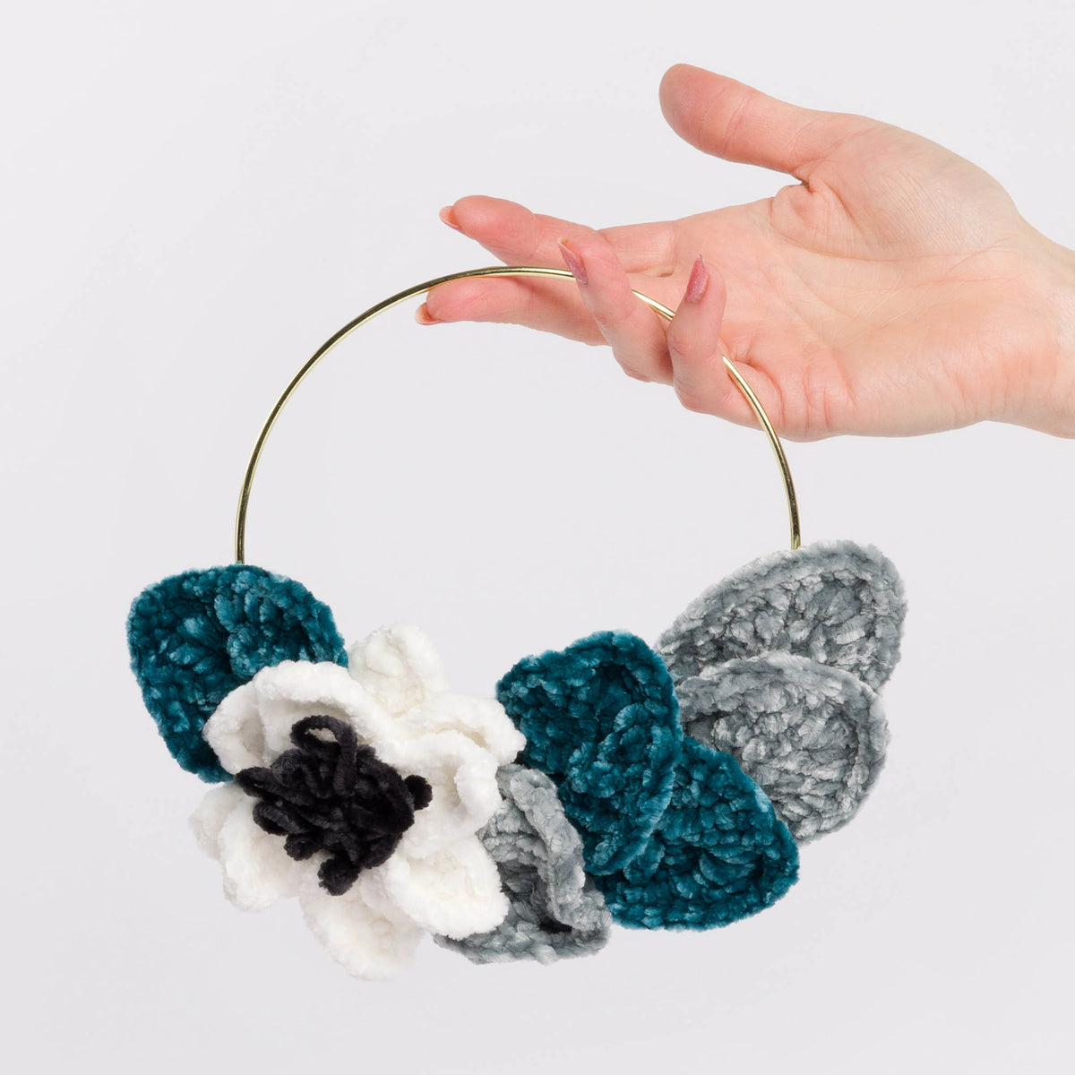Velvet Crochet Wreath made using Bernat yarn