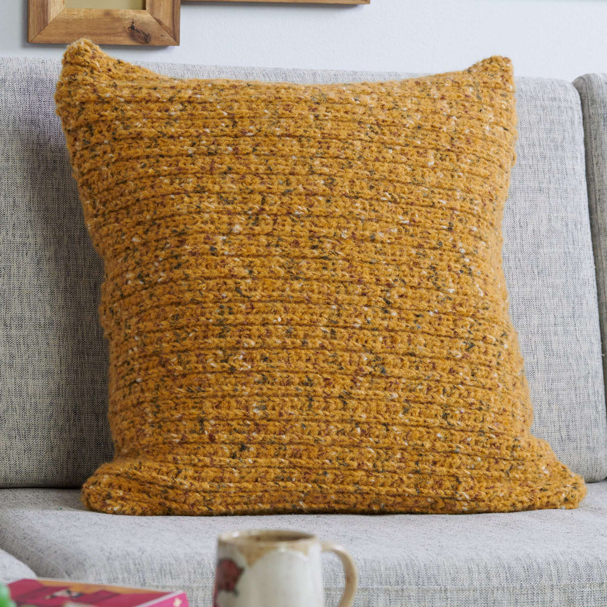 Crochet Pillow Cover made in Bernat Felted Yarn