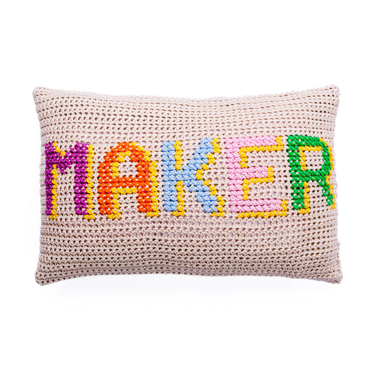 Crochet Made For Makers Pillow made using Bernat yarn