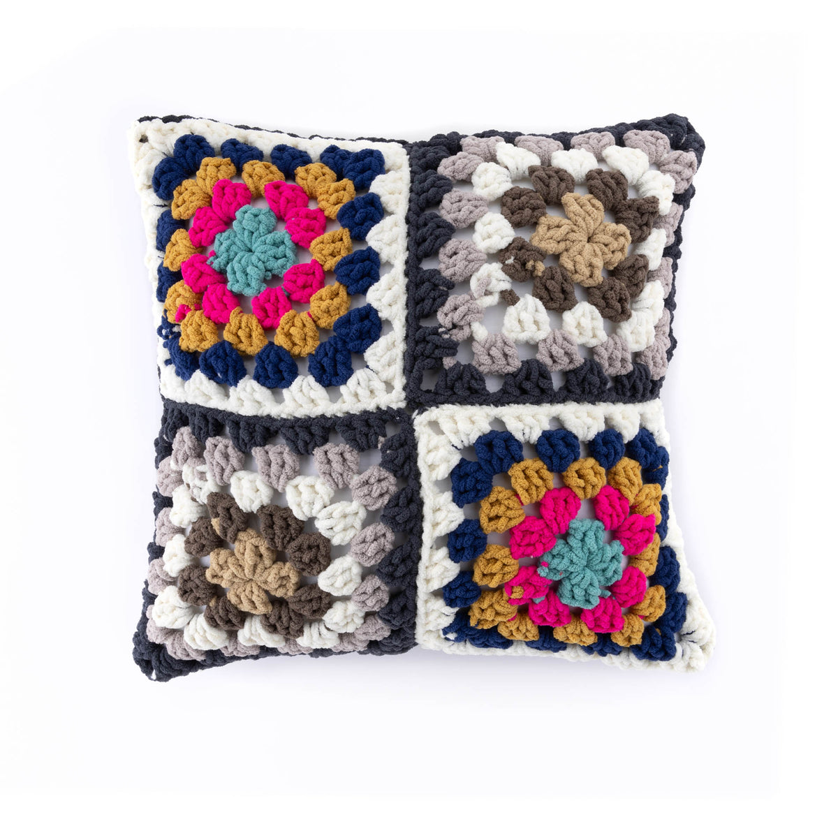 Crochet Check-Out Granny Pillow made using Bernat yarn
