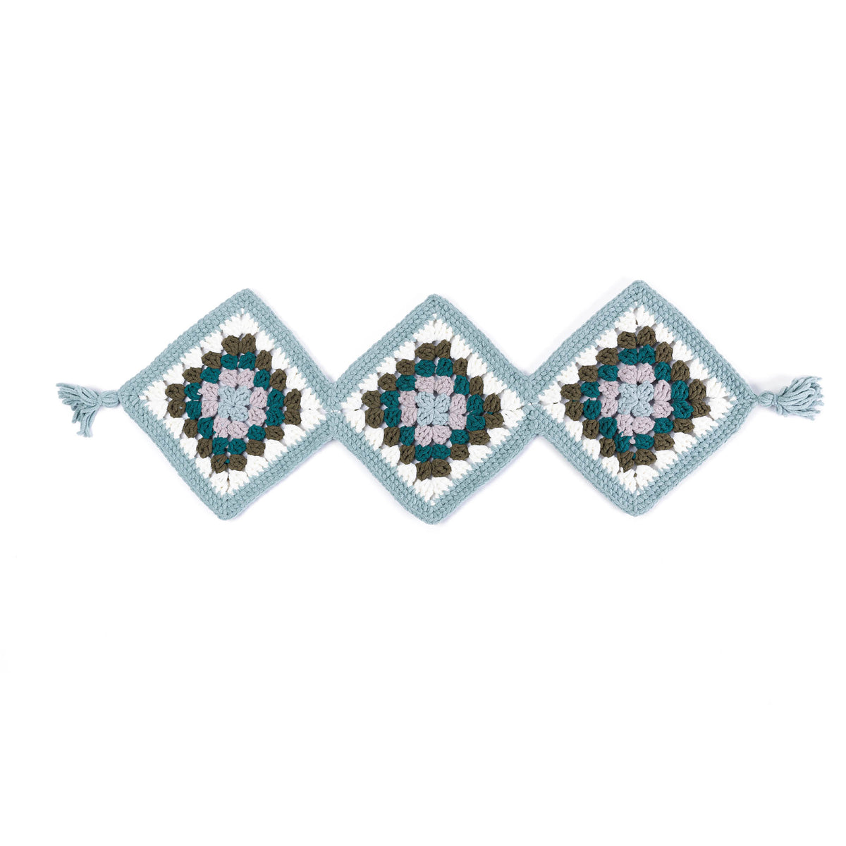 Crochet Diagonal Delight Table Runner made using Bernat yarn