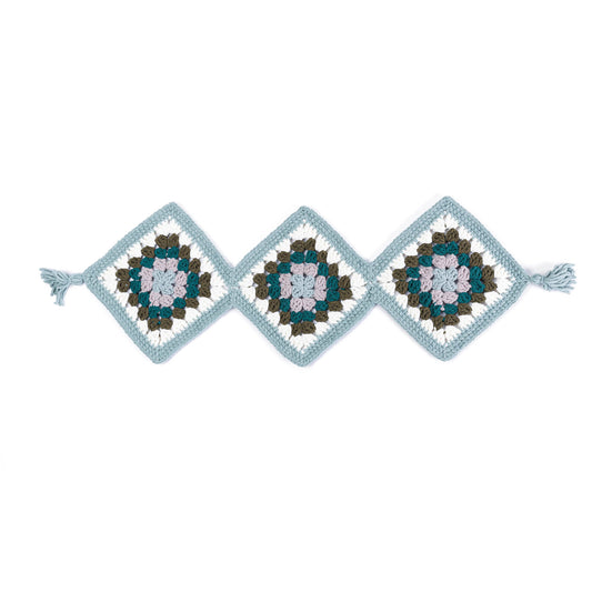 Crochet Diagonal Delight Table Runner made using Bernat yarn