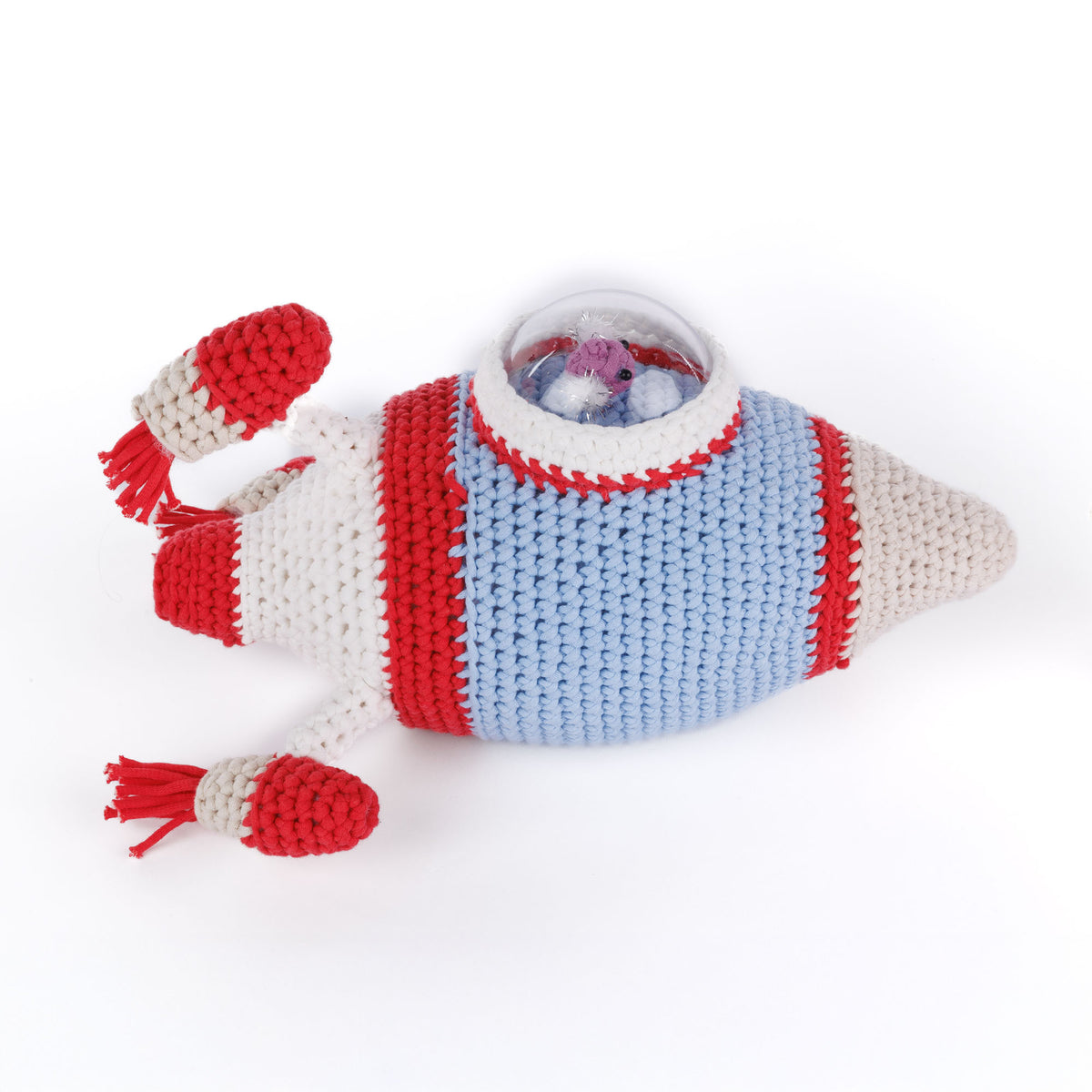 Crochet Rocketship And Alien made using Bernat yarn