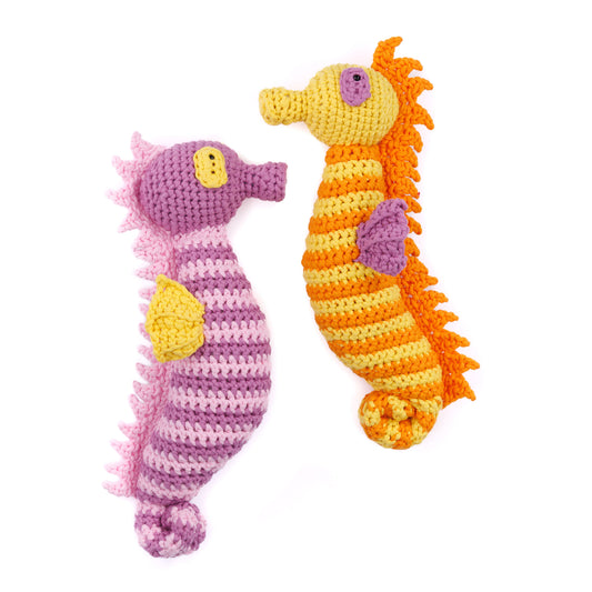 Maker Mini Sea Horses made using Bernat yarn