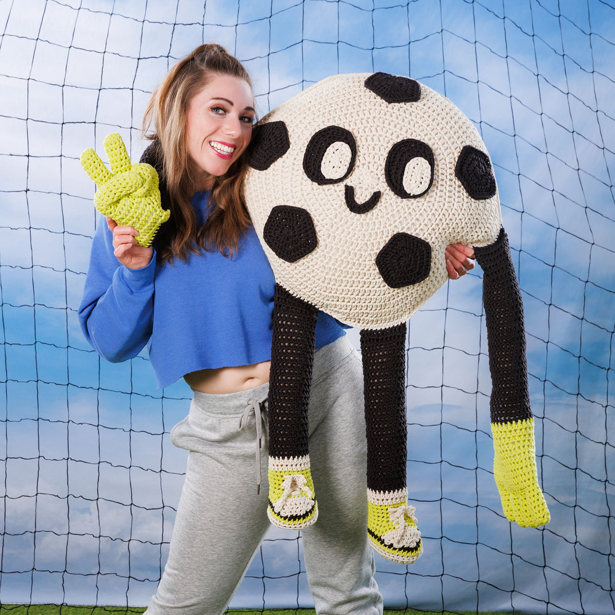 Footy The Crochet Soccer Ball Pillow made using Bernat yarn