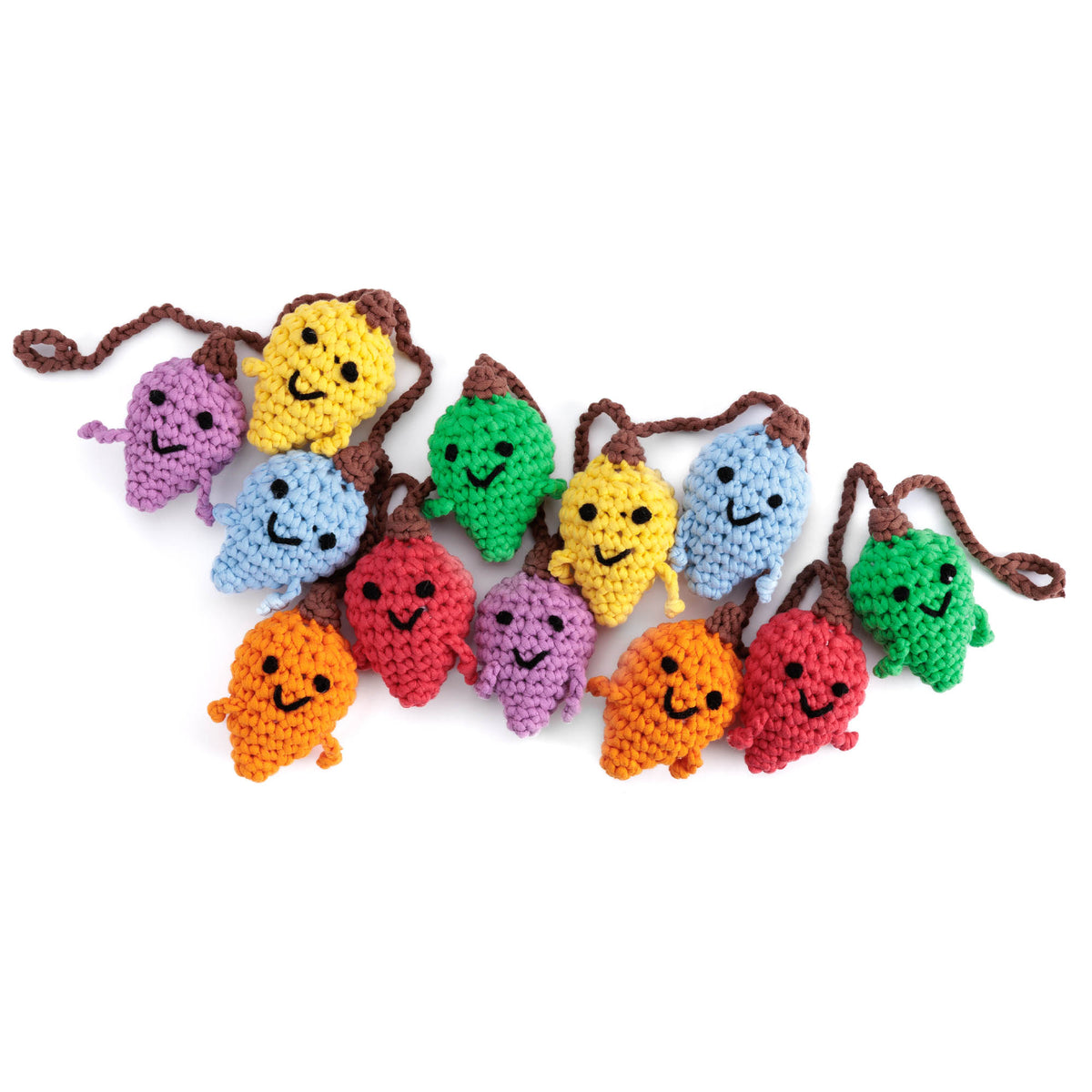 Crochet Lightbulb Guys Garland made using Bernat yarn