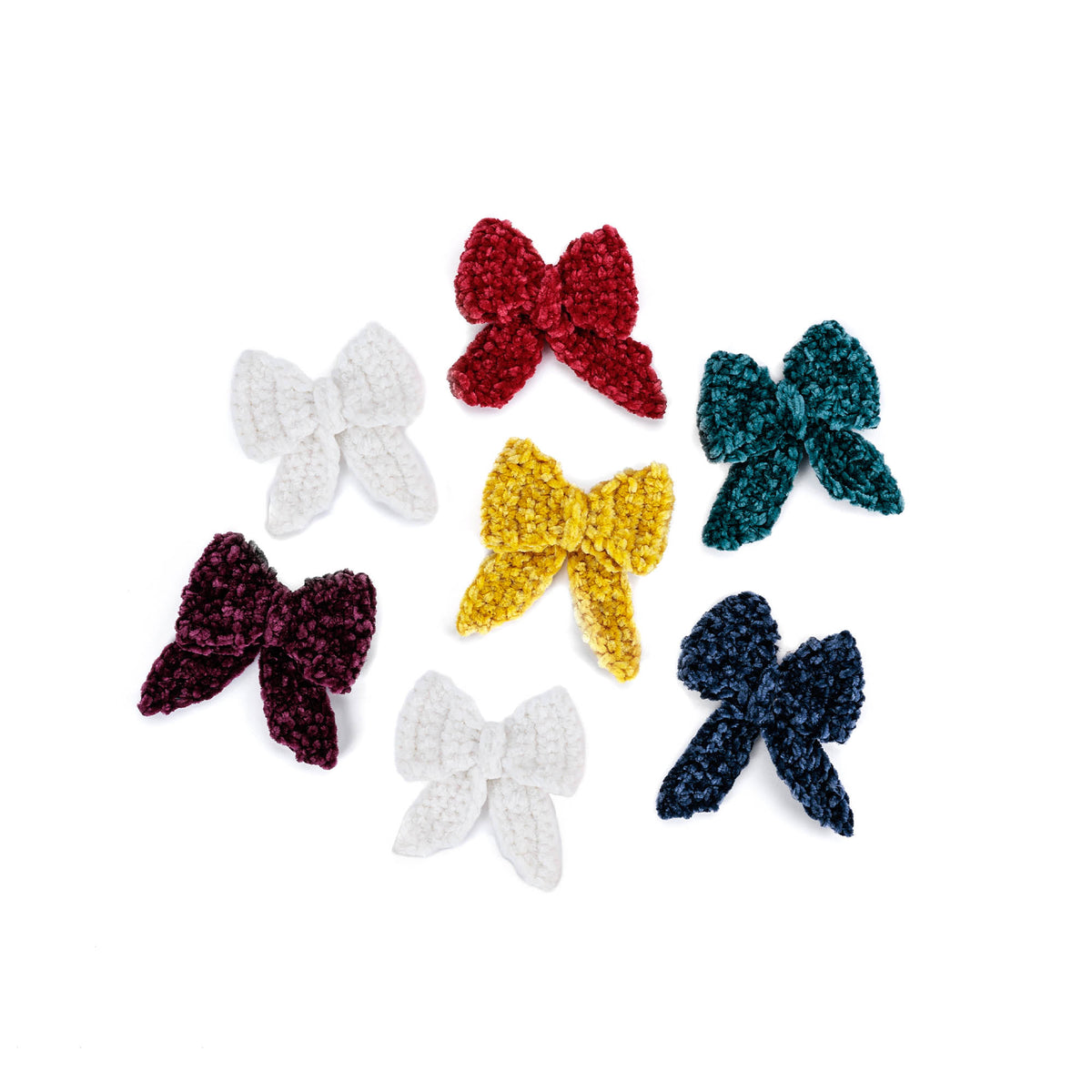 Velvet Crochet Bows made using Bernat yarn